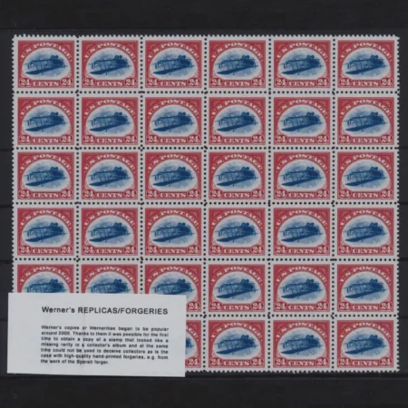 36-block (Sheet) of Werner's REPLICA - USA 1918 - 24-cent airmail , Inverted Jenny